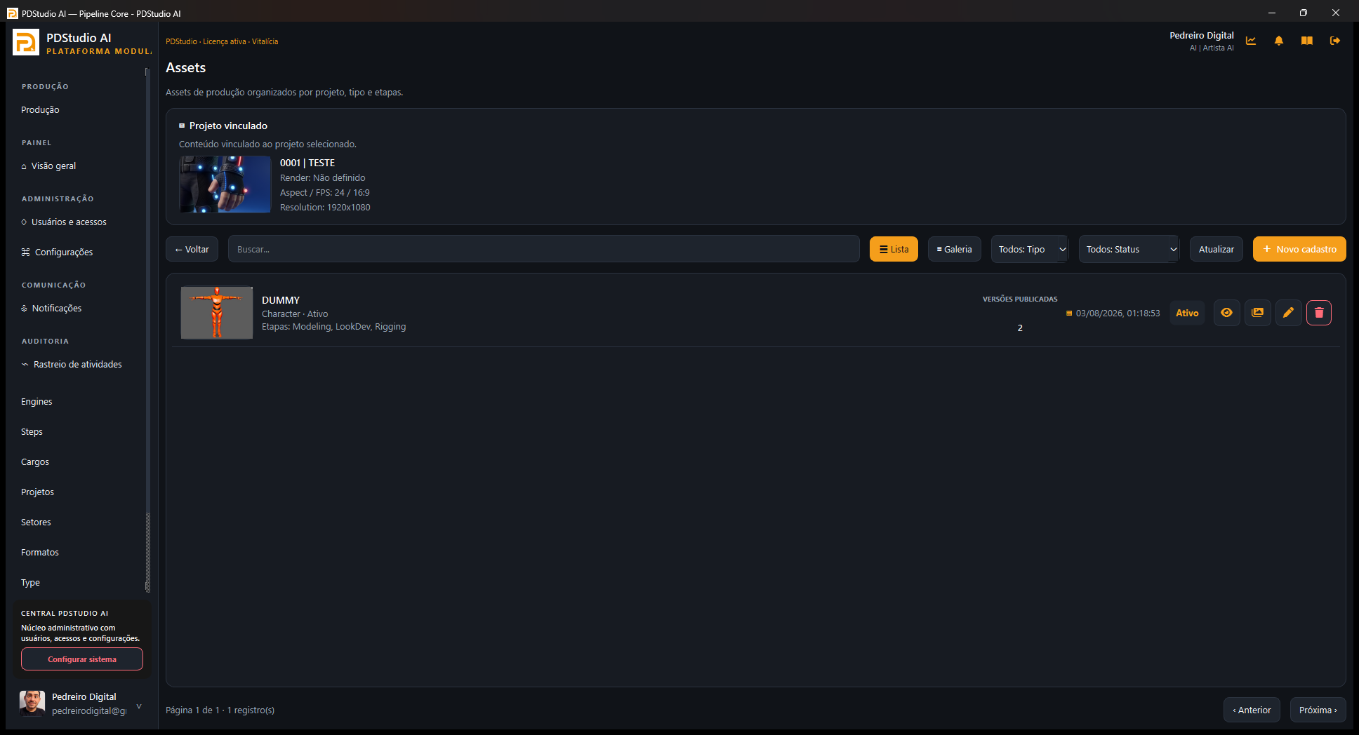 Assets de produção do PDStudio